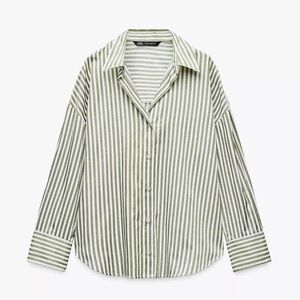 Zara Olive and White Striped Shirt